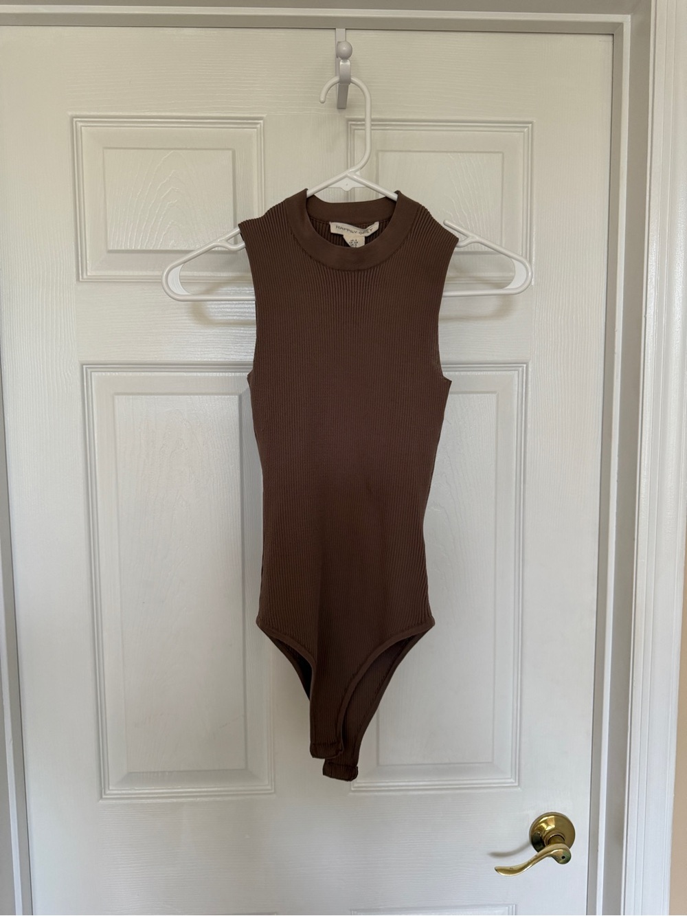 Sleeveless Ribbed Bodysuit in Brown